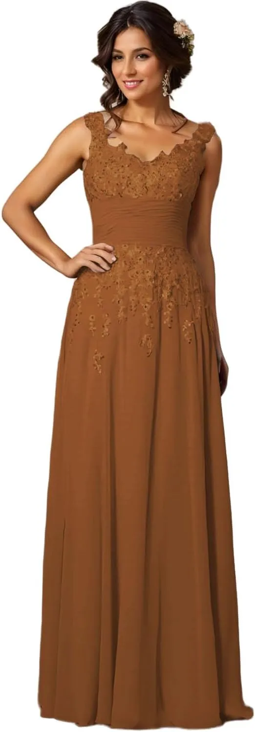 A-Line/Princess Elegant Mother of The Bride Dress Luxury Formal Evening Dress Chiffon Floor-Length Scoop Sleeveless