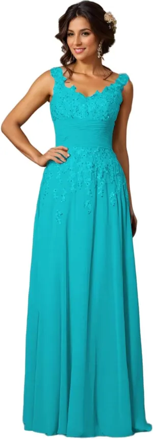 A-Line/Princess Elegant Mother of The Bride Dress Luxury Formal Evening Dress Chiffon Floor-Length Scoop Sleeveless