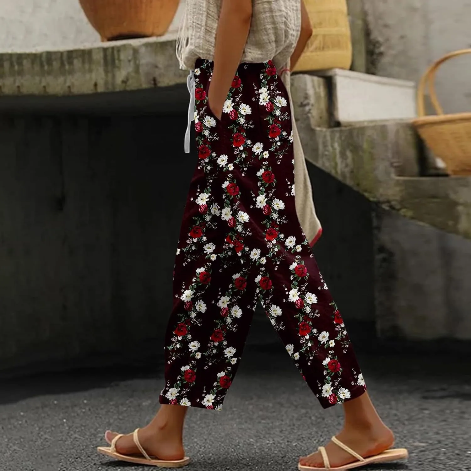 ADHOWBEW Dress Pants Women Relaxed Fit Summer High Waist 2025 Casual Palazzo Dressy Trousers