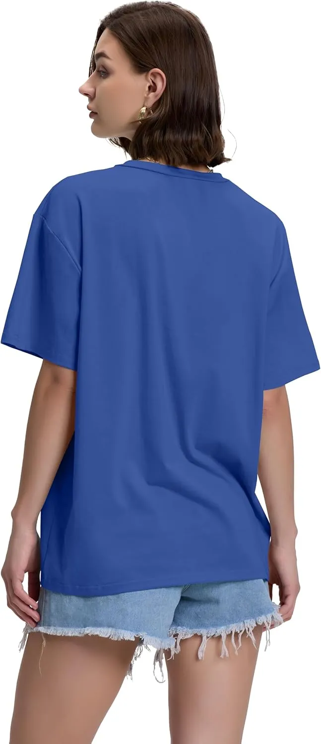 ADOREJOY Oversized Tshirts for Women V Neck Summer Short Sleeve Casual Loose Tunic Tees