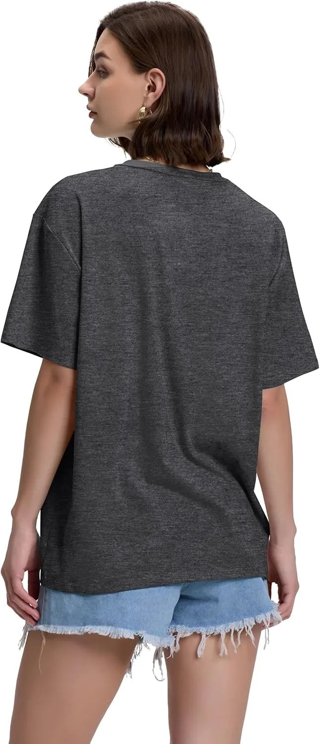 ADOREJOY Oversized Tshirts for Women V Neck Summer Short Sleeve Casual Loose Tunic Tees
