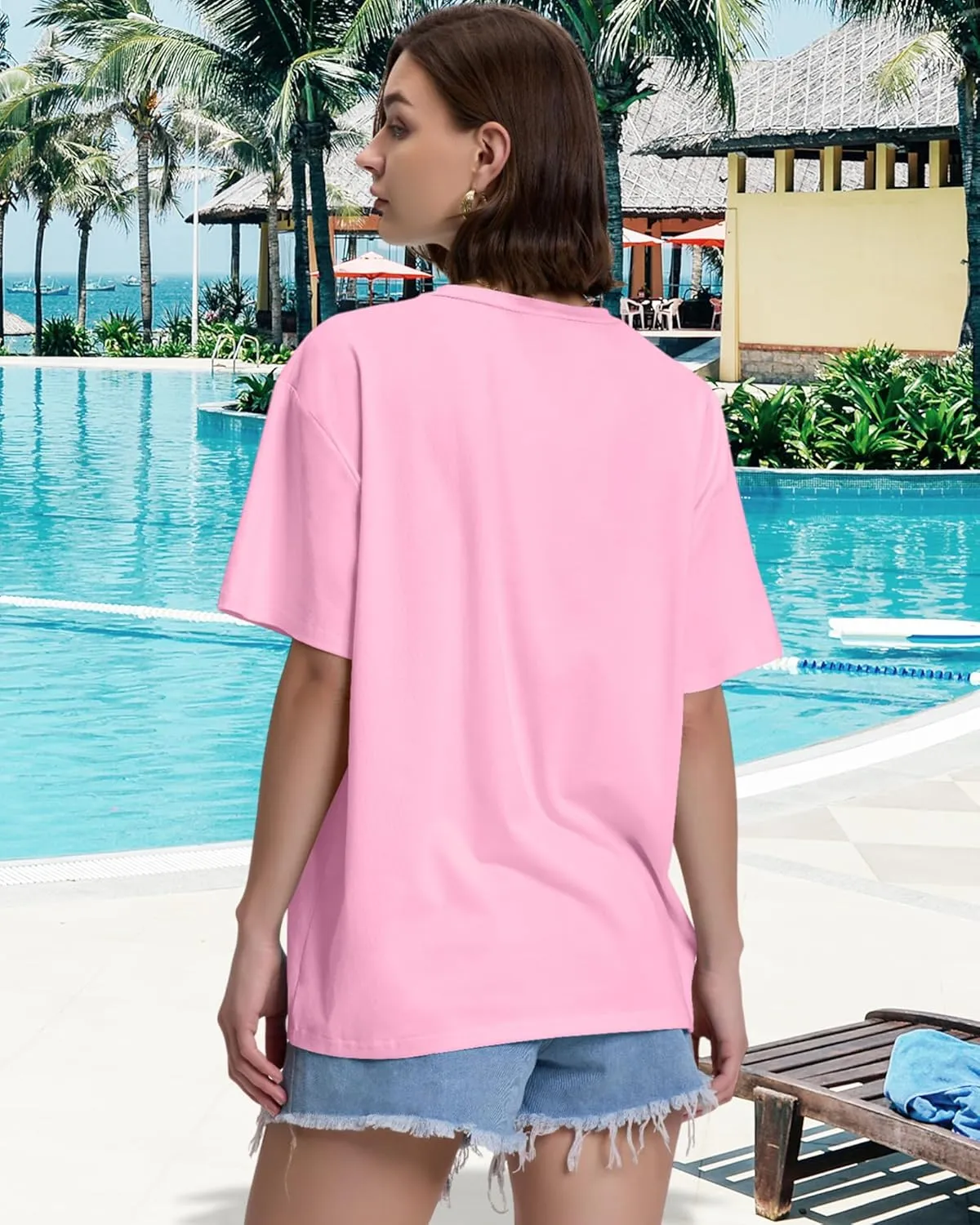 ADOREJOY Oversized Tshirts for Women V Neck Summer Short Sleeve Casual Loose Tunic Tees