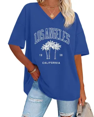 ADOREJOY Oversized Tshirts for Women V Neck Summer Short Sleeve Casual Loose Tunic Tees