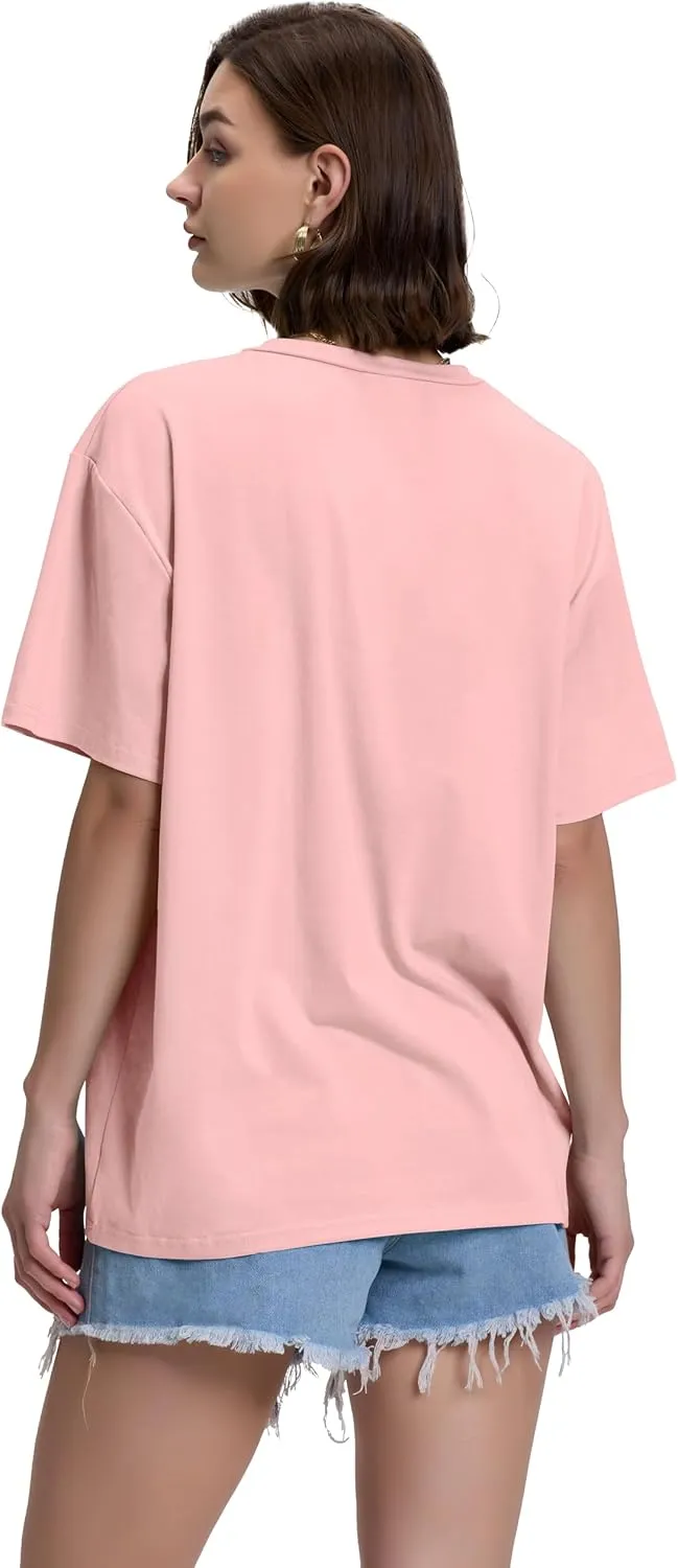 ADOREJOY Oversized Tshirts for Women V Neck Summer Short Sleeve Casual Loose Tunic Tees