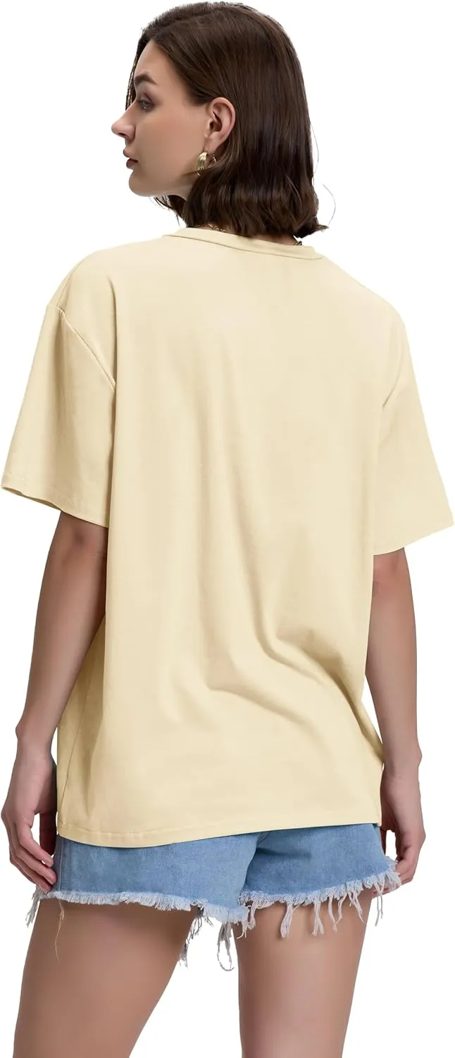 ADOREJOY Oversized Tshirts for Women V Neck Summer Short Sleeve Casual Loose Tunic Tees