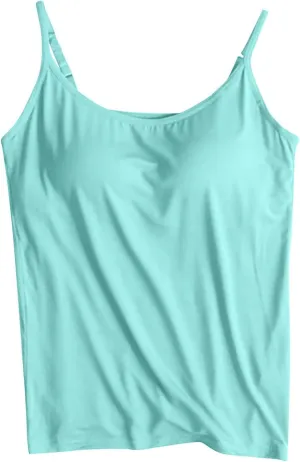 Akklian Camisole Tops for Women with Built in Padded Bra Vest Adjustable Spaghetti Strap Soft Comfy Cami Tank Tops Yoga Tops
