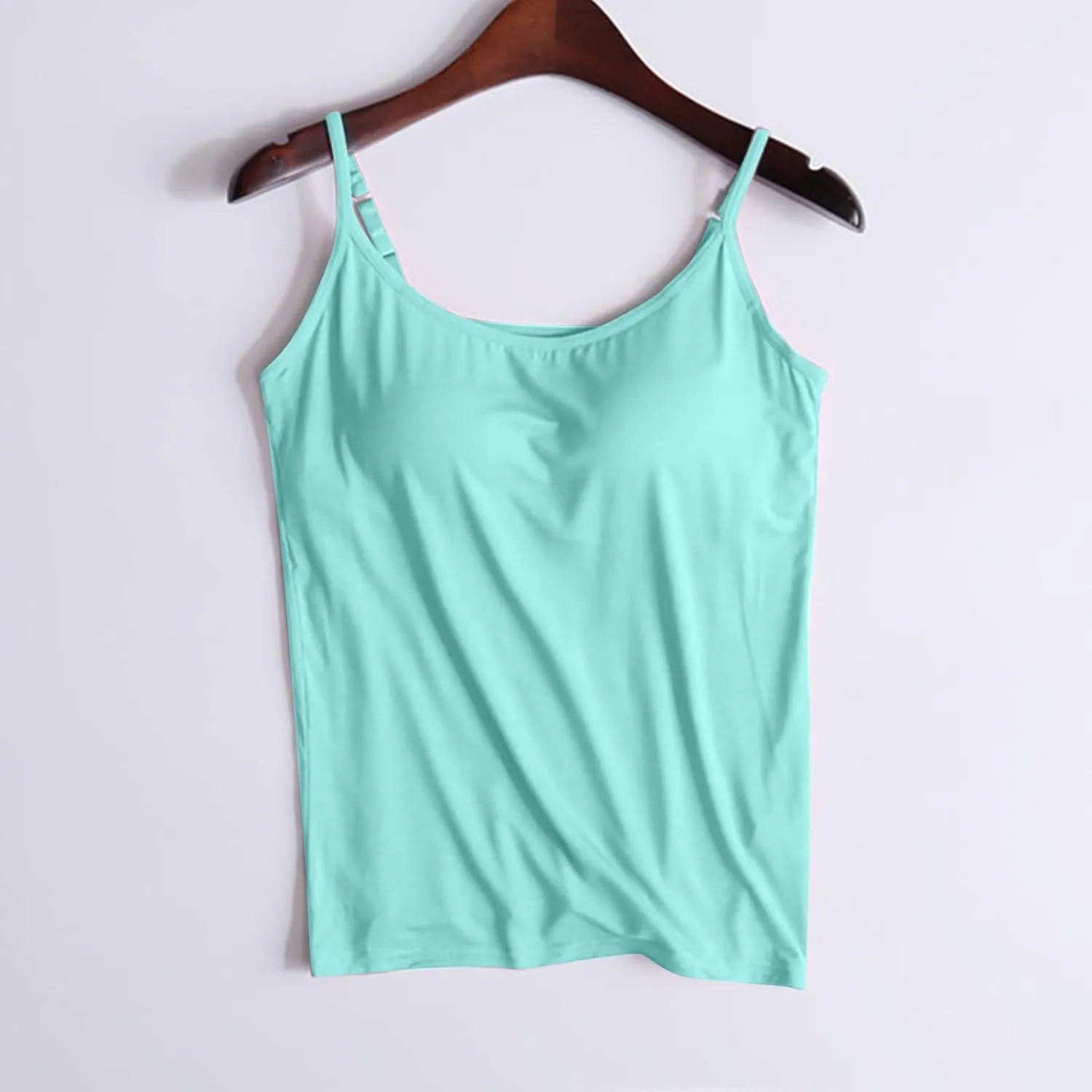 Akklian Camisole Tops for Women with Built in Padded Bra Vest Adjustable Spaghetti Strap Soft Comfy Cami Tank Tops Yoga Tops