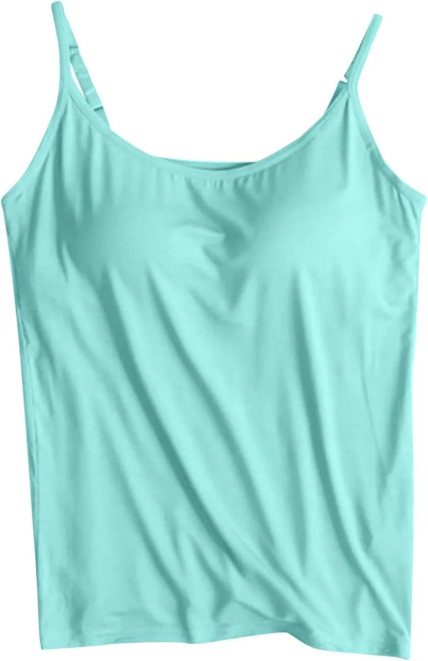 Akklian Camisole Tops for Women with Built in Padded Bra Vest Adjustable Spaghetti Strap Soft Comfy Cami Tank Tops Yoga Tops