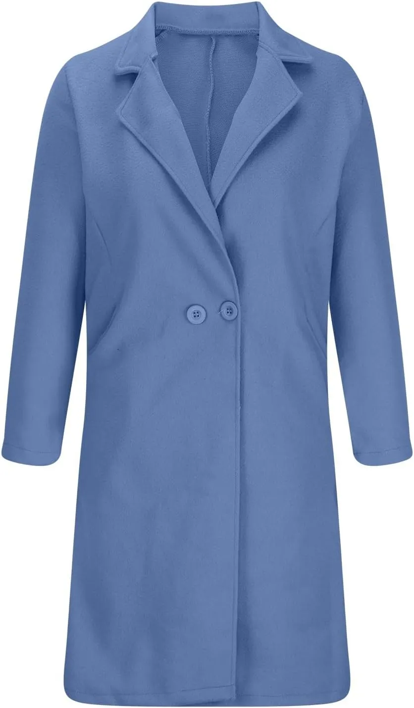Akklian Women's Wool & Pea Coats Winter Thick Woolen Overcoat Knee-Length Trendy Trench Coat Lapel Jacket Oversized Outerwear