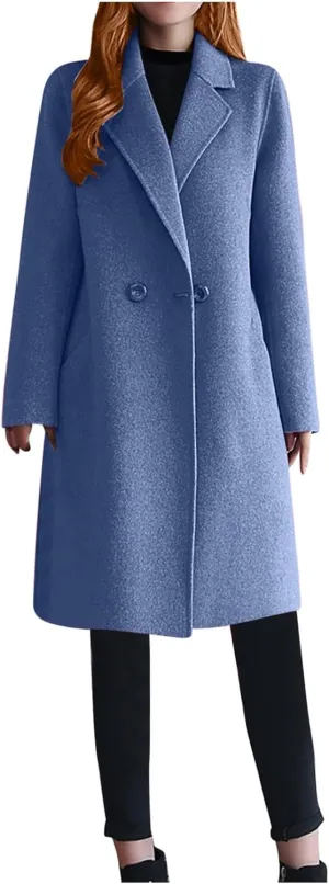 Akklian Women's Wool & Pea Coats Winter Thick Woolen Overcoat Knee-Length Trendy Trench Coat Lapel Jacket Oversized Outerwear