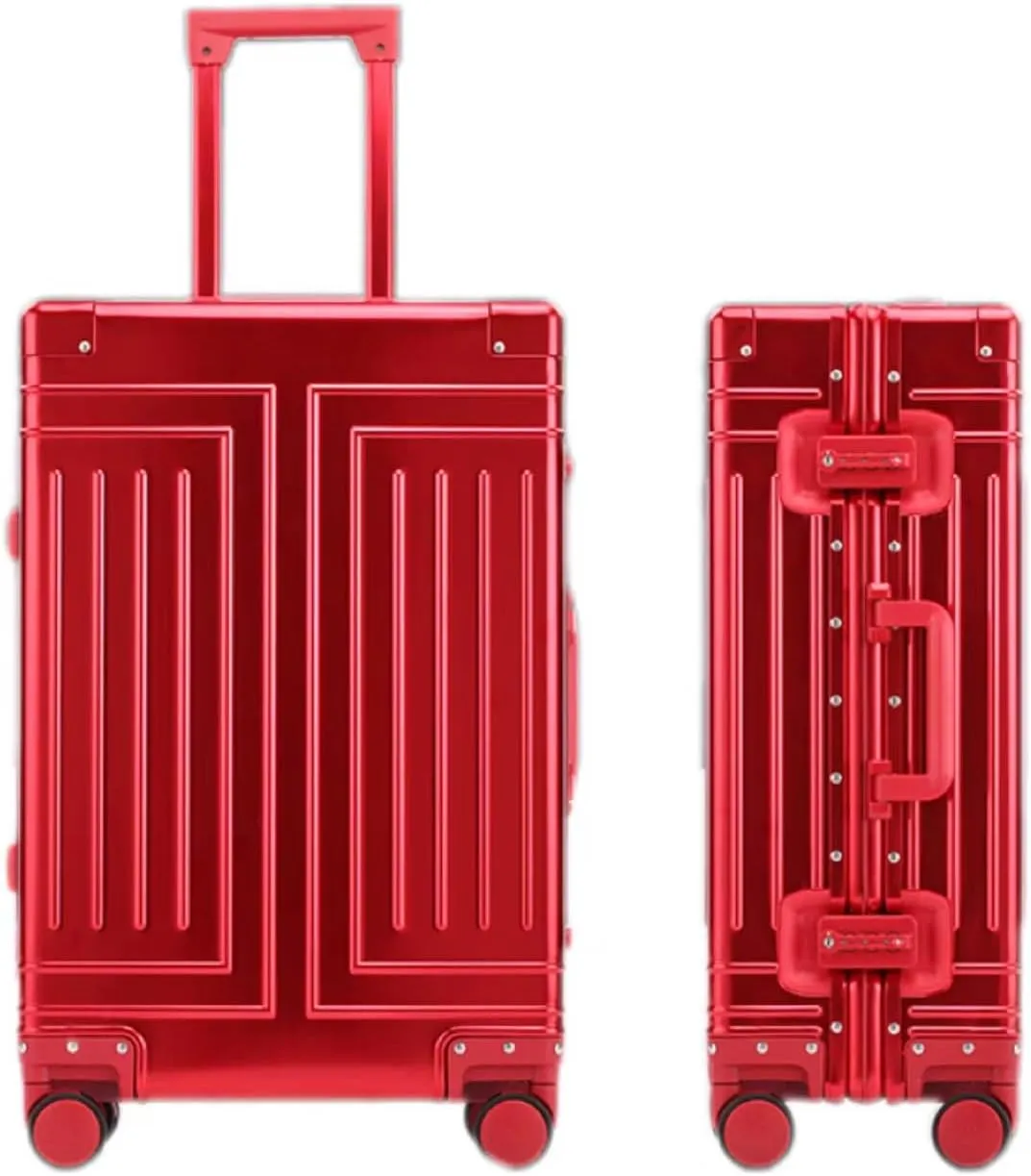 All Aluminum Carry On Luggage Zipperless Metal Suitcases TSA Lock with Silent 360 Spinner Wheels (Red, Carry-On 28-Inch), YY1401