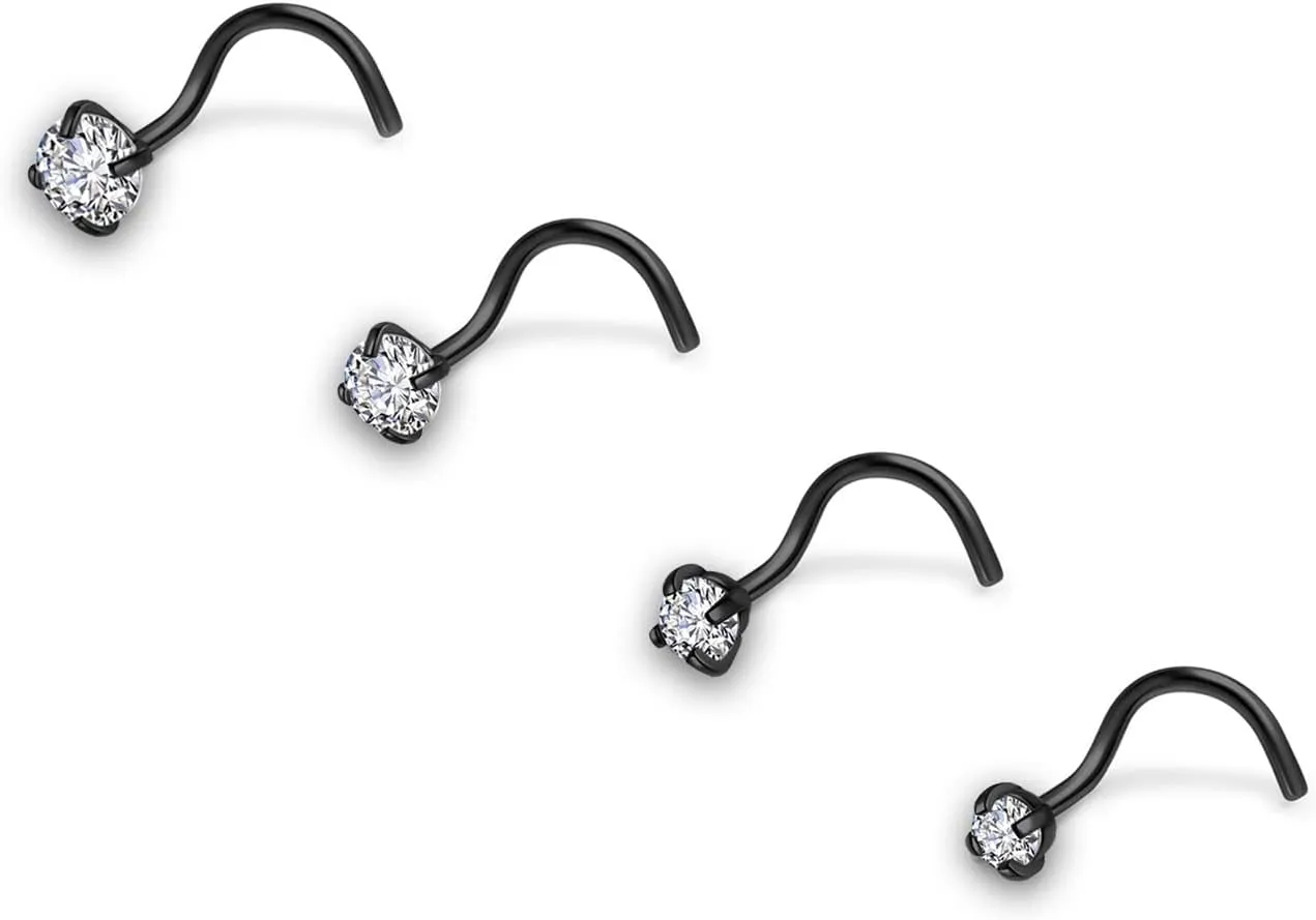 AllerPierce 20G 20Pcs Nose Studs Rings Stainless Steel CZ L Shape Bone Screw Stud Nose Piercing Jewelry for Women Men Hypoallergenic Nose Pin 1.5mm 2mm 2.5mm 3mm