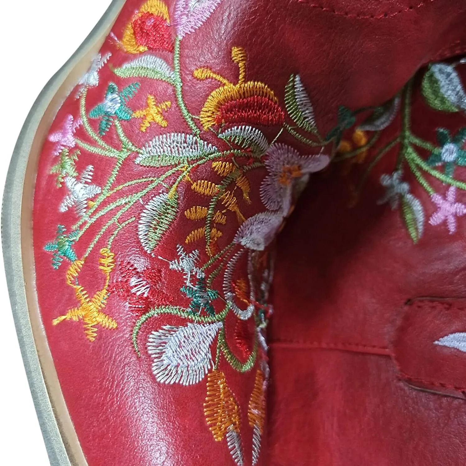 AMDBEL Boots For Women Cowboy Style, Chelsea Boots Women Flower Embroidery Mid Calf Chunky Platform Boots Cowgirls Boots