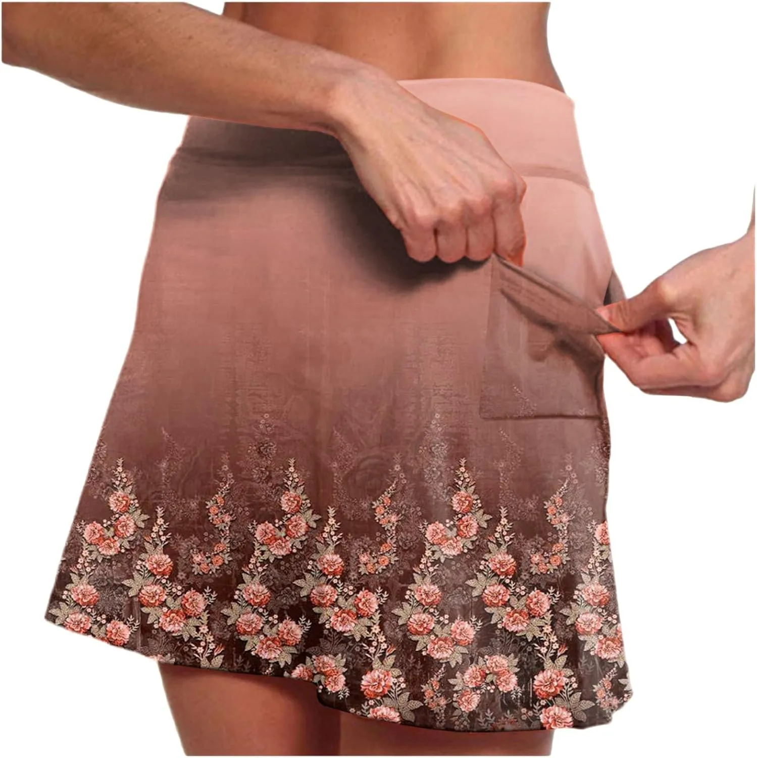 AMDBEL Womens Skorts Dressy Casual,Athletic Skorts for Women Shorts Fashion Floral Printed Stretchy Tummy Control Skorts
