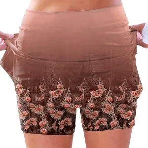 AMDBEL Womens Skorts Dressy Casual,Athletic Skorts for Women Shorts Fashion Floral Printed Stretchy Tummy Control Skorts