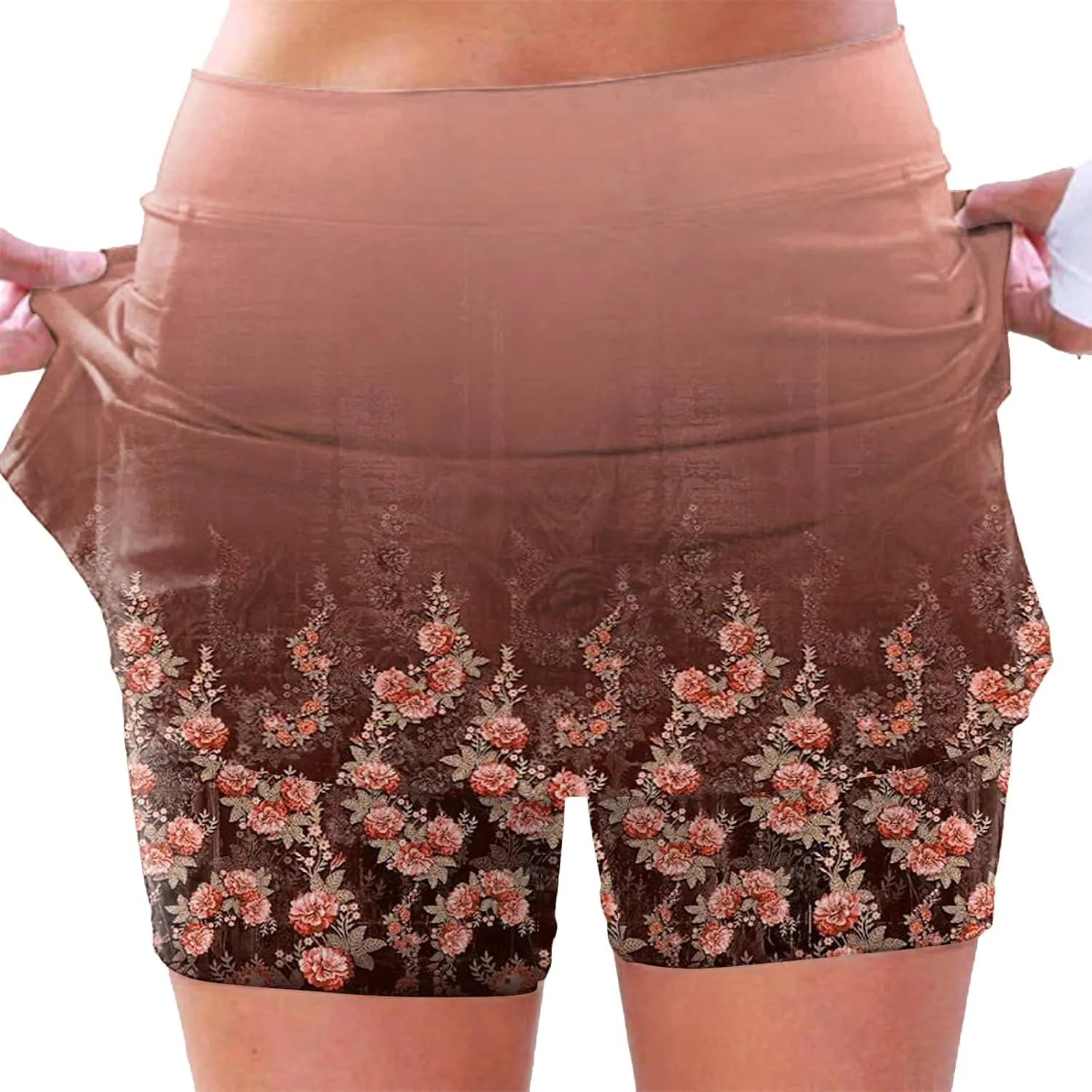 AMDBEL Womens Skorts Dressy Casual,Athletic Skorts for Women Shorts Fashion Floral Printed Stretchy Tummy Control Skorts