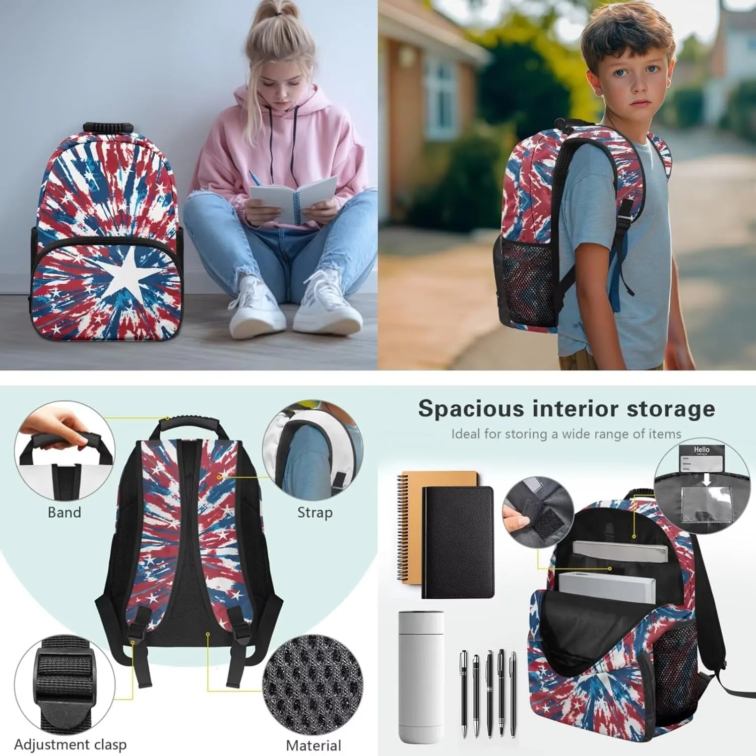 American Flag Girls Boys Backpack for Elementary Stars Kids School Bookbag Set Cute Backpacks for Girls Water Resistant