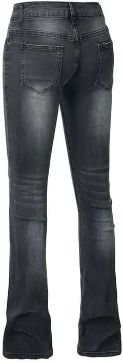 Andongnywell Women's Plus Size High Waist Bootcut Flared Jeans Ladies Bell Bottom Wide Leg Denim Pants Trousers