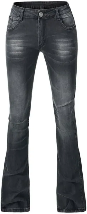 Andongnywell Women's Plus Size High Waist Bootcut Flared Jeans Ladies Bell Bottom Wide Leg Denim Pants Trousers