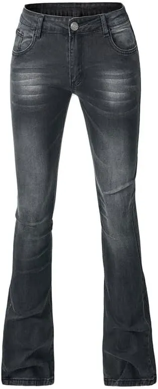 Andongnywell Women's Plus Size High Waist Bootcut Flared Jeans Ladies Bell Bottom Wide Leg Denim Pants Trousers