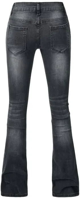 Andongnywell Women's Plus Size High Waist Bootcut Flared Jeans Ladies Bell Bottom Wide Leg Denim Pants Trousers