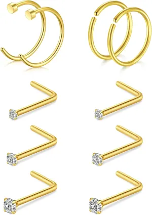 Anicina 18g 20g 22g Nose Rings Studs for Women Mens Nose Rings Hoops Surgical Steel Real Stud Nose Rings L Shaped Corkscrew Bone Nose Piercing Stud Jewelry Hypoallergenic 1.5mm 2mm 2.5mm 3mm