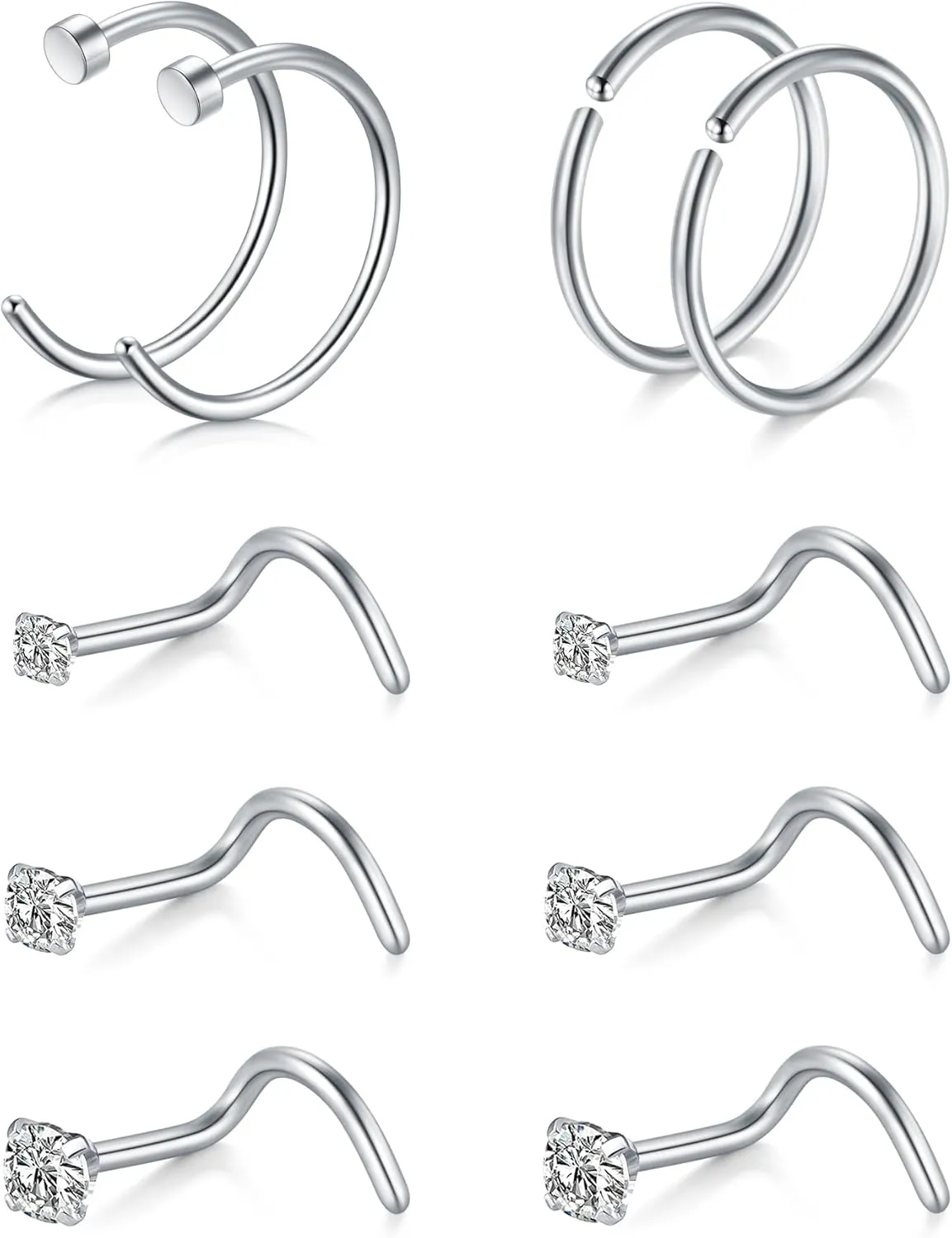 Anicina 18g 20g 22g Nose Rings Studs for Women Mens Nose Rings Hoops Surgical Steel Real Stud Nose Rings L Shaped Corkscrew Bone Nose Piercing Stud Jewelry Hypoallergenic 1.5mm 2mm 2.5mm 3mm