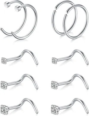 Anicina 18g 20g 22g Nose Rings Studs for Women Mens Nose Rings Hoops Surgical Steel Real Stud Nose Rings L Shaped Corkscrew Bone Nose Piercing Stud Jewelry Hypoallergenic 1.5mm 2mm 2.5mm 3mm