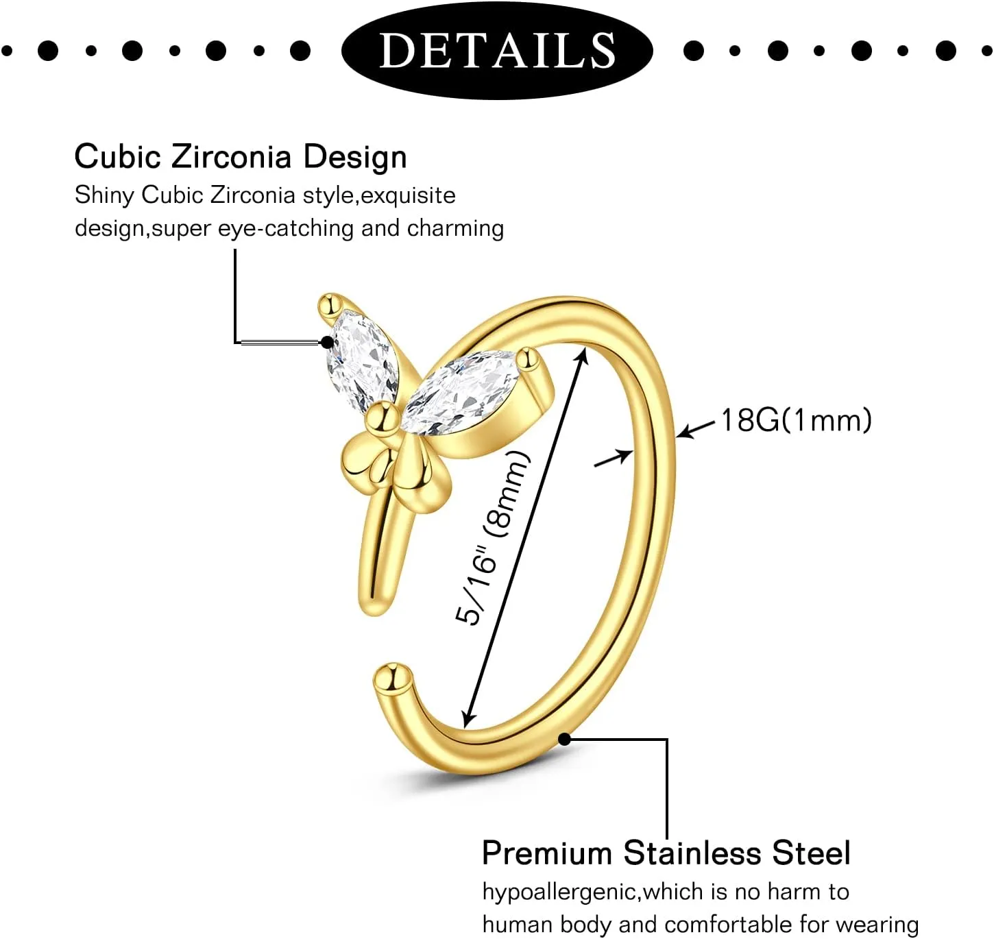 Anicina Nose Rings - 18G Hoops & Studs Piercing Kit - Surgical Steel - L Shape - CZ Heart & Moon Piercings - Silver, Gold, Rose Gold