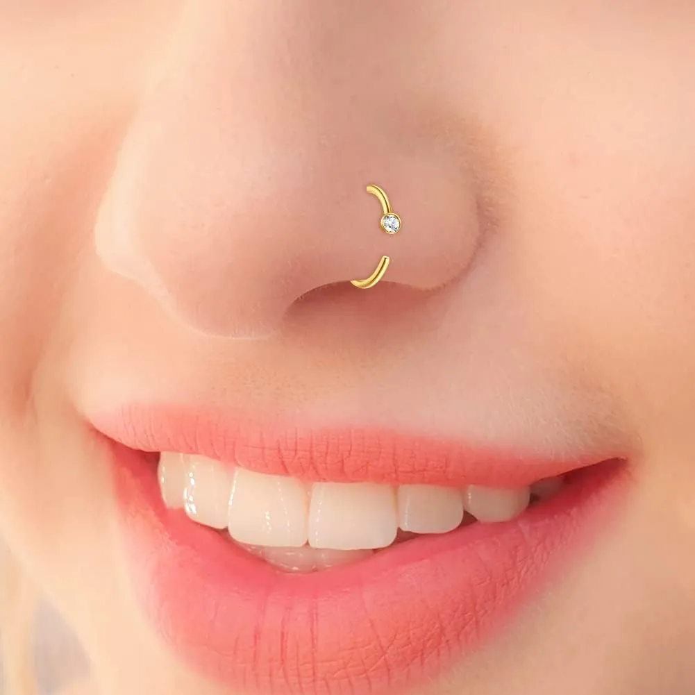 Anicina Nose Rings - 18G Hoops & Studs Piercing Kit - Surgical Steel - L Shape - CZ Heart & Moon Piercings - Silver, Gold, Rose Gold