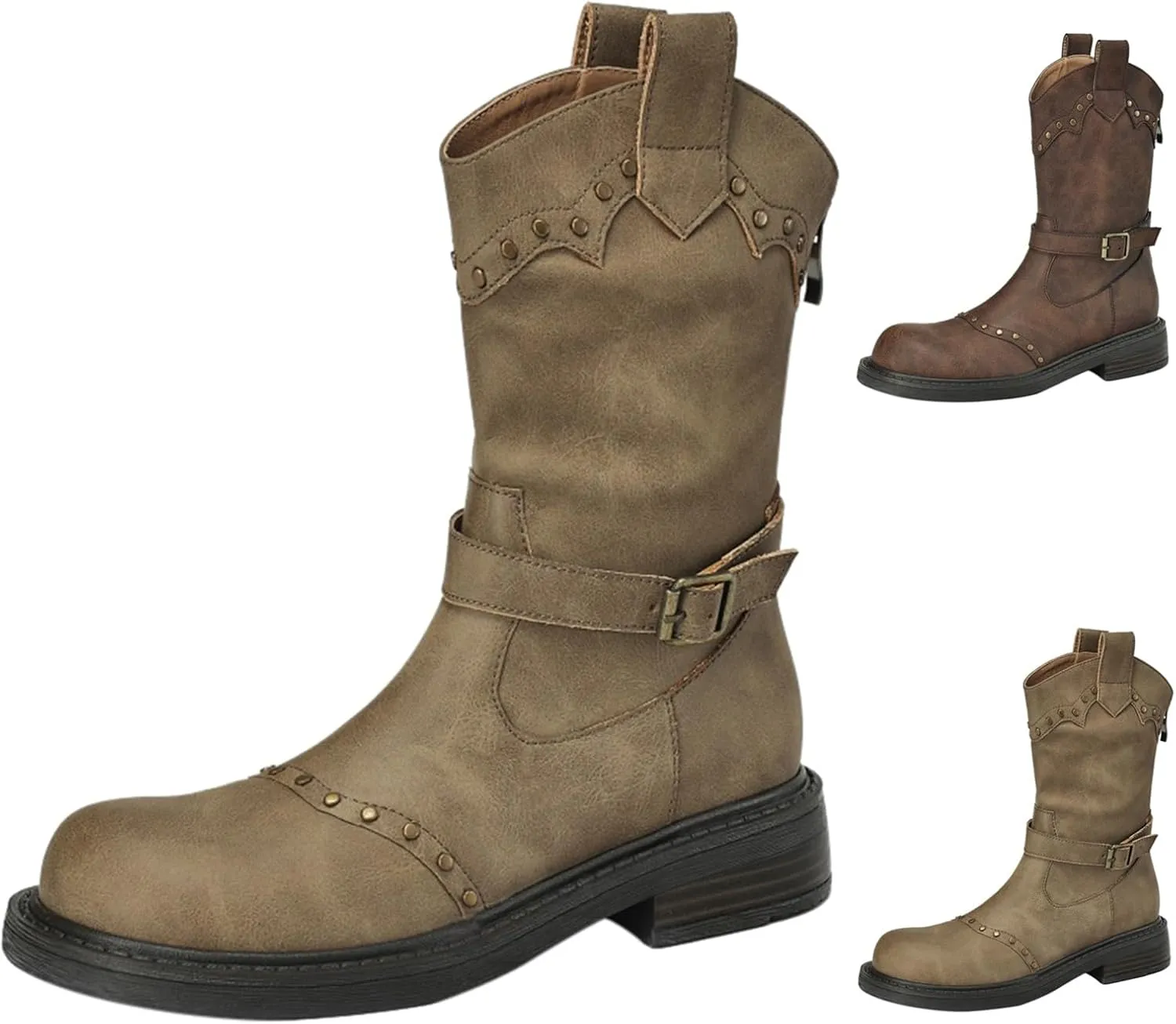 Ankle Boots for Men Women Booties Ankle White Boots Point Toe Boots for Women Womens Western Ankle Cowboy Boots Cutout Block Heel Booties Brown Short Ankle Western Cowboy Boots for Women