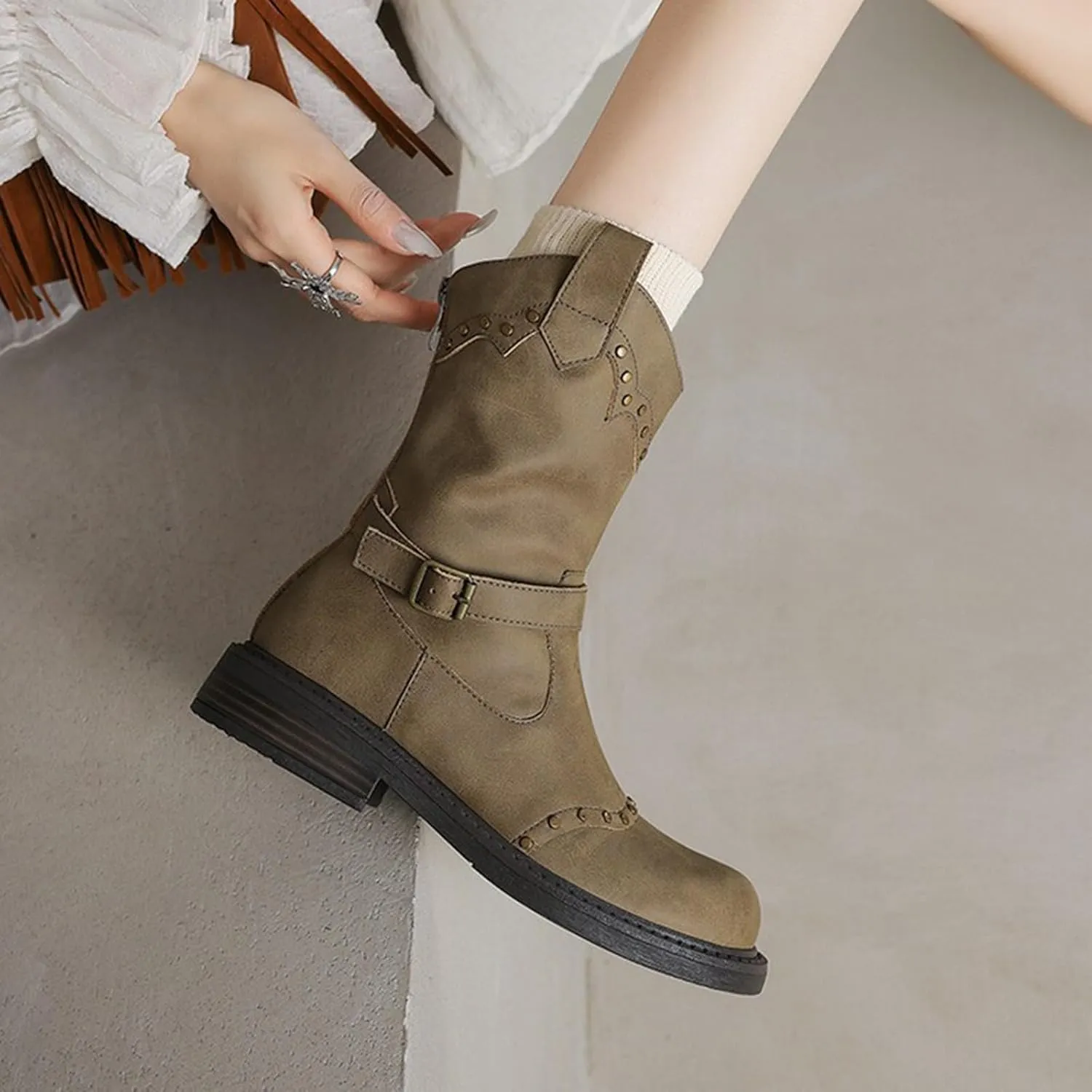 Ankle Boots for Men Women Booties Ankle White Boots Point Toe Boots for Women Womens Western Ankle Cowboy Boots Cutout Block Heel Booties Brown Short Ankle Western Cowboy Boots for Women