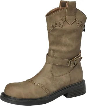 Ankle Boots for Men Women Booties Ankle White Boots Point Toe Boots for Women Womens Western Ankle Cowboy Boots Cutout Block Heel Booties Brown Short Ankle Western Cowboy Boots for Women