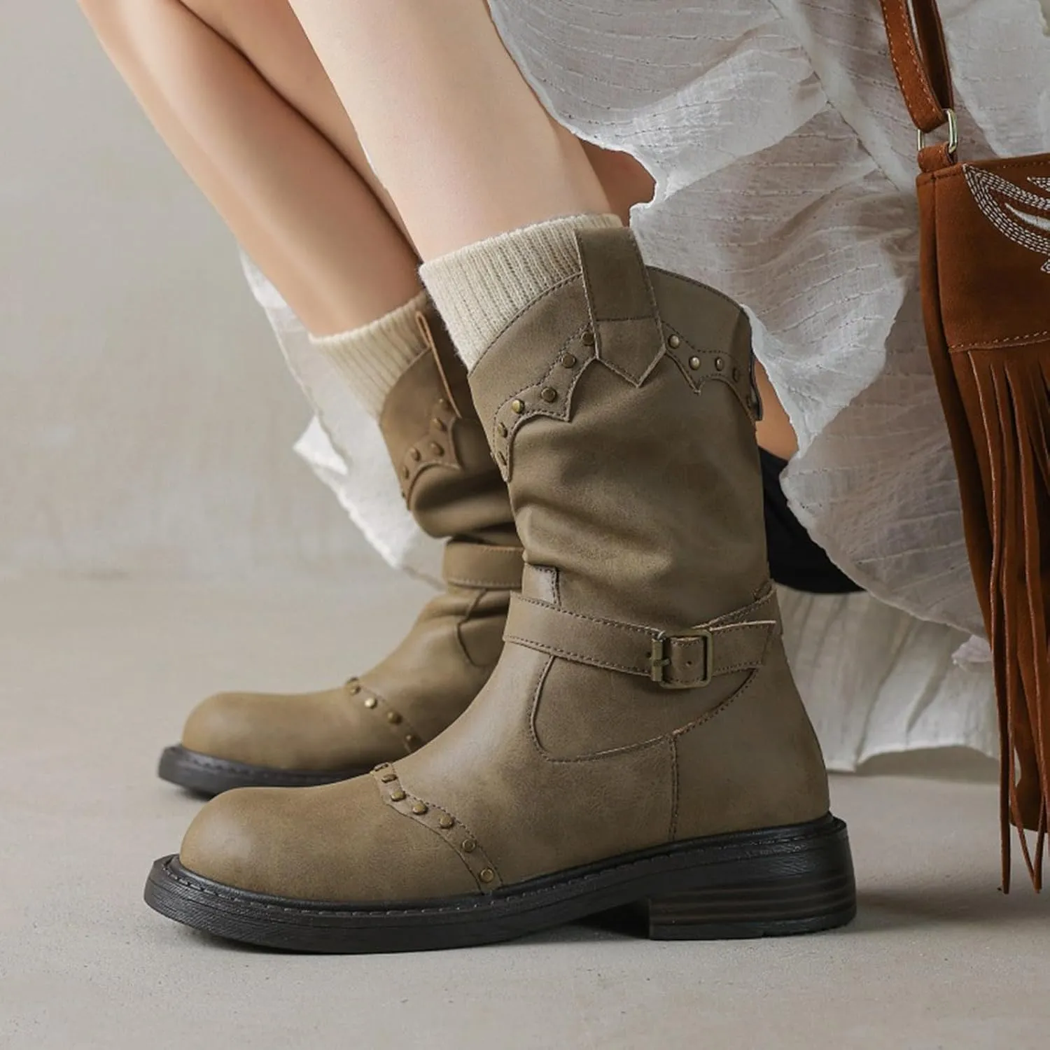 Ankle Boots for Men Women Booties Ankle White Boots Point Toe Boots for Women Womens Western Ankle Cowboy Boots Cutout Block Heel Booties Brown Short Ankle Western Cowboy Boots for Women