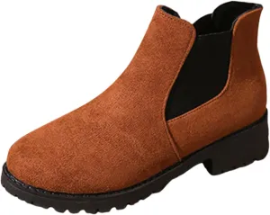 Ankle Boots for Women Dressy Fall Boots for Women 2024 Suede Round Toe Elasticized Mouth Sleeve Low Heel Booties