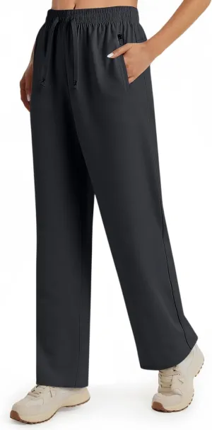 Athletic Workout Pants Women Loose Fit Stretch Active Quick Dry Breathable Baggy Pants Straight Leg with Zip Pockets