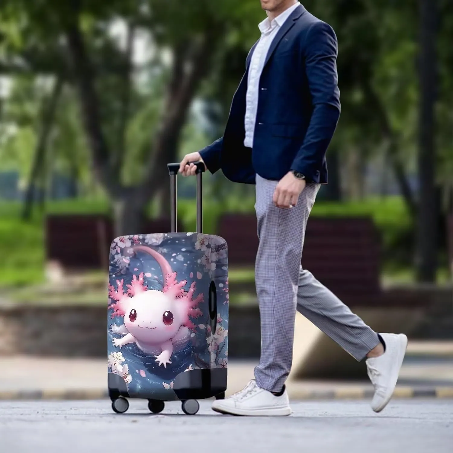 Axolotl Luggage Cover Protector Washable Suitcase Cover Baggage Cover Travel Elastic Spandex Suitcase Protector Fits 28 to 32 Inch Suitcase Sleeve