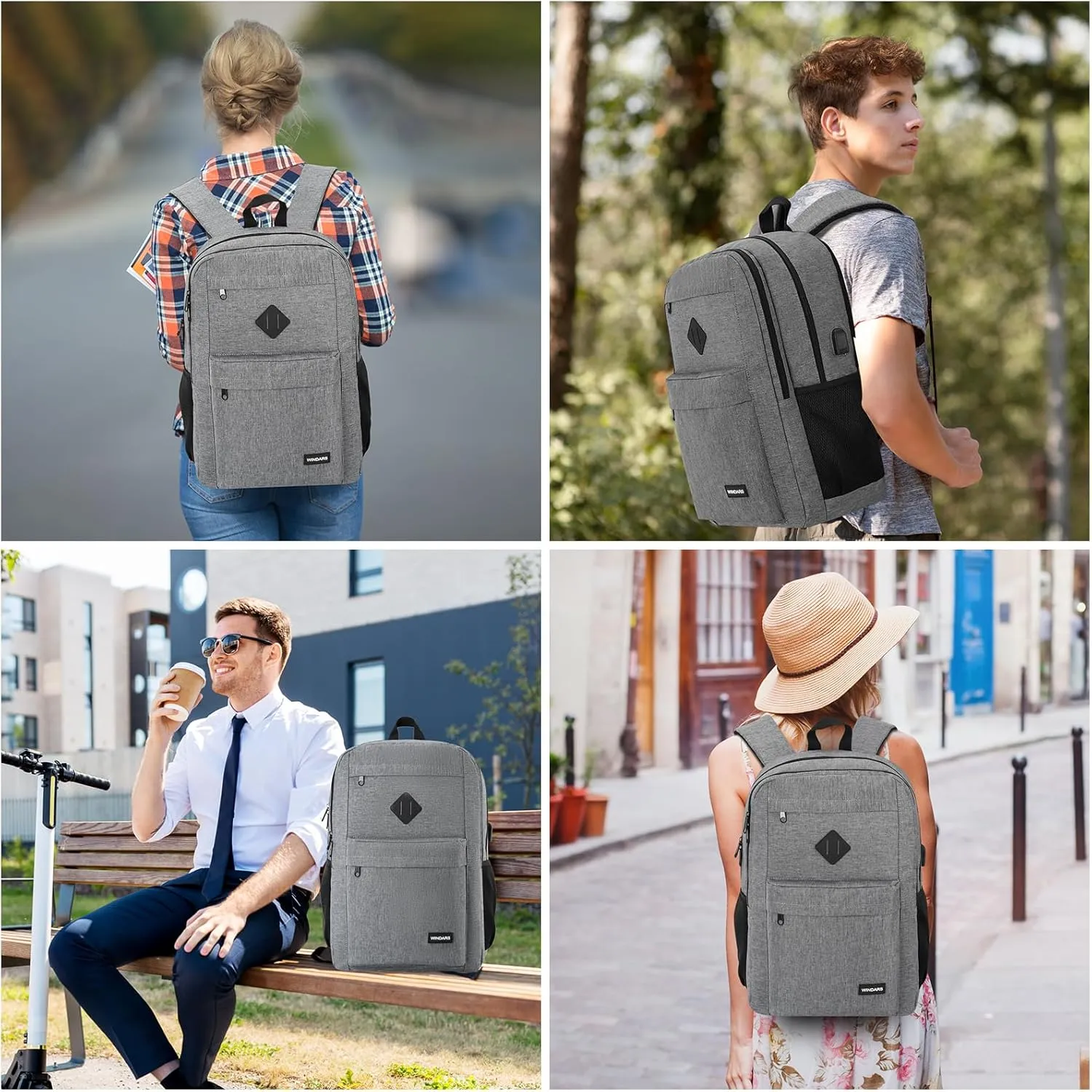 Backpack for Men and Women, School Backpacks for Teens Boys, 17.3 Inch Laptop Bookbag Classic Computer Bag with 2 Compartment & USB Charger Port for College Work Travel Business (Dark Gray)