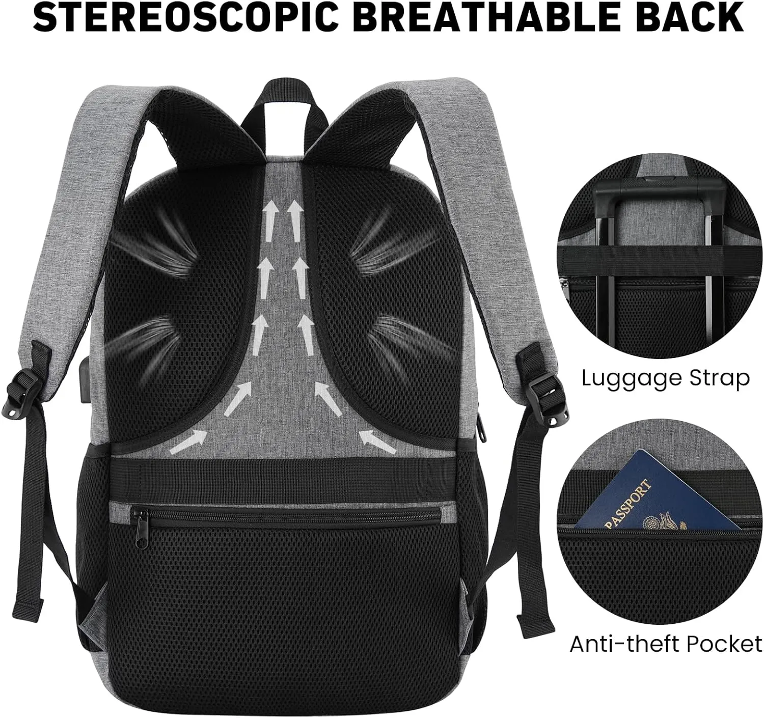 Backpack for Men and Women, School Backpacks for Teens Boys, 17.3 Inch Laptop Bookbag Classic Computer Bag with 2 Compartment & USB Charger Port for College Work Travel Business (Dark Gray)