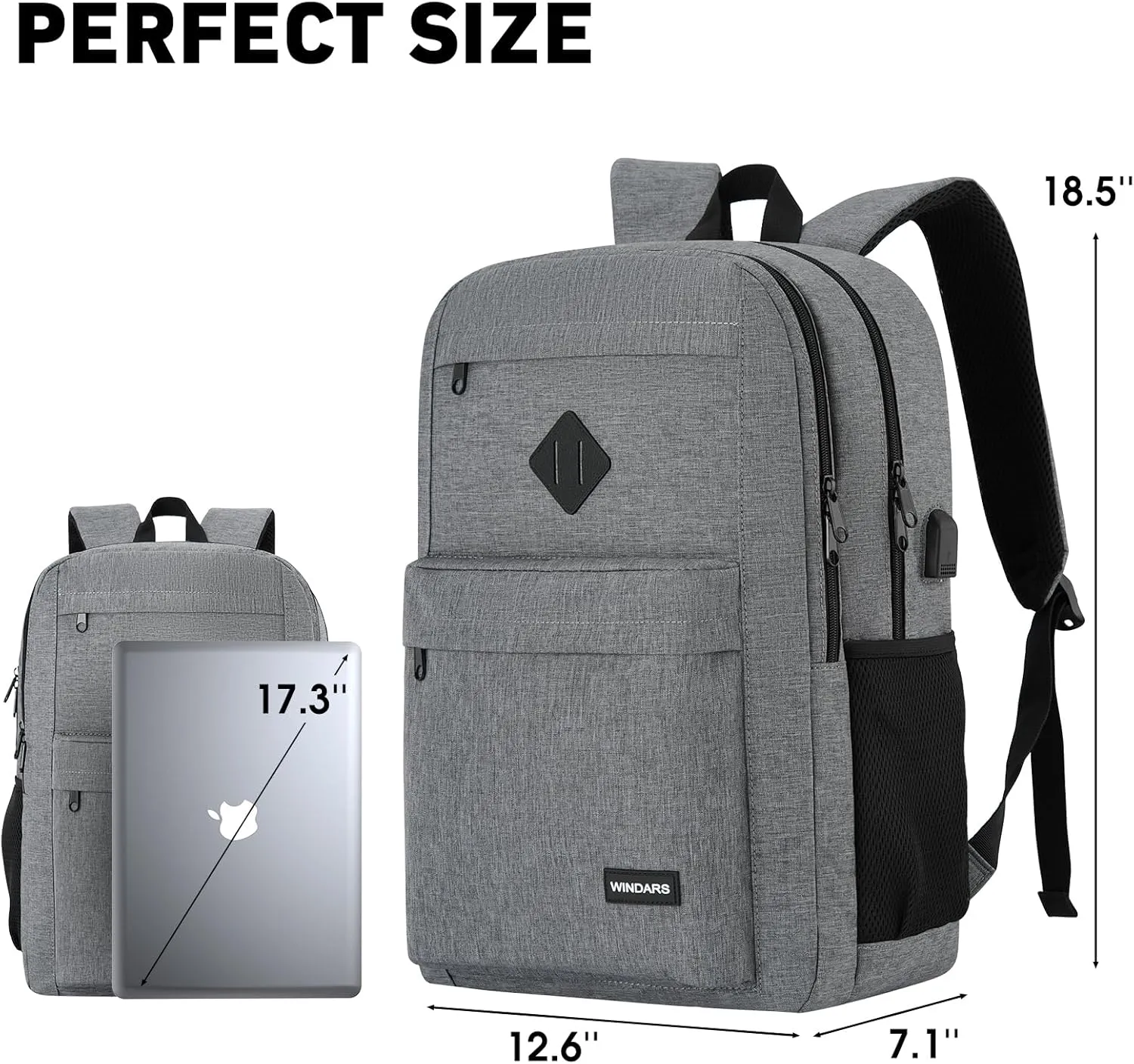 Backpack for Men and Women, School Backpacks for Teens Boys, 17.3 Inch Laptop Bookbag Classic Computer Bag with 2 Compartment & USB Charger Port for College Work Travel Business (Dark Gray)