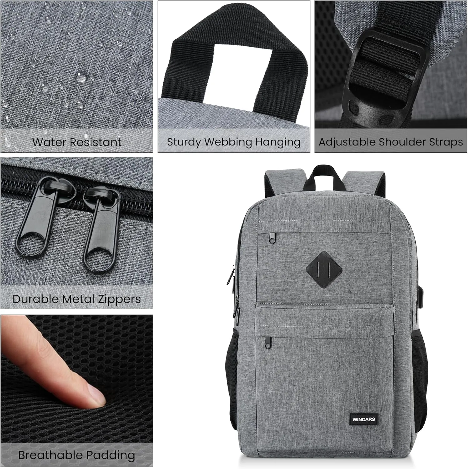 Backpack for Men and Women, School Backpacks for Teens Boys, 17.3 Inch Laptop Bookbag Classic Computer Bag with 2 Compartment & USB Charger Port for College Work Travel Business (Dark Gray)