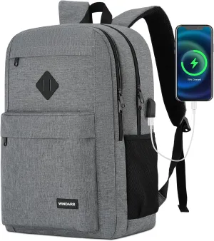 Backpack for Men and Women, School Backpacks for Teens Boys, 17.3 Inch Laptop Bookbag Classic Computer Bag with 2 Compartment & USB Charger Port for College Work Travel Business (Dark Gray)