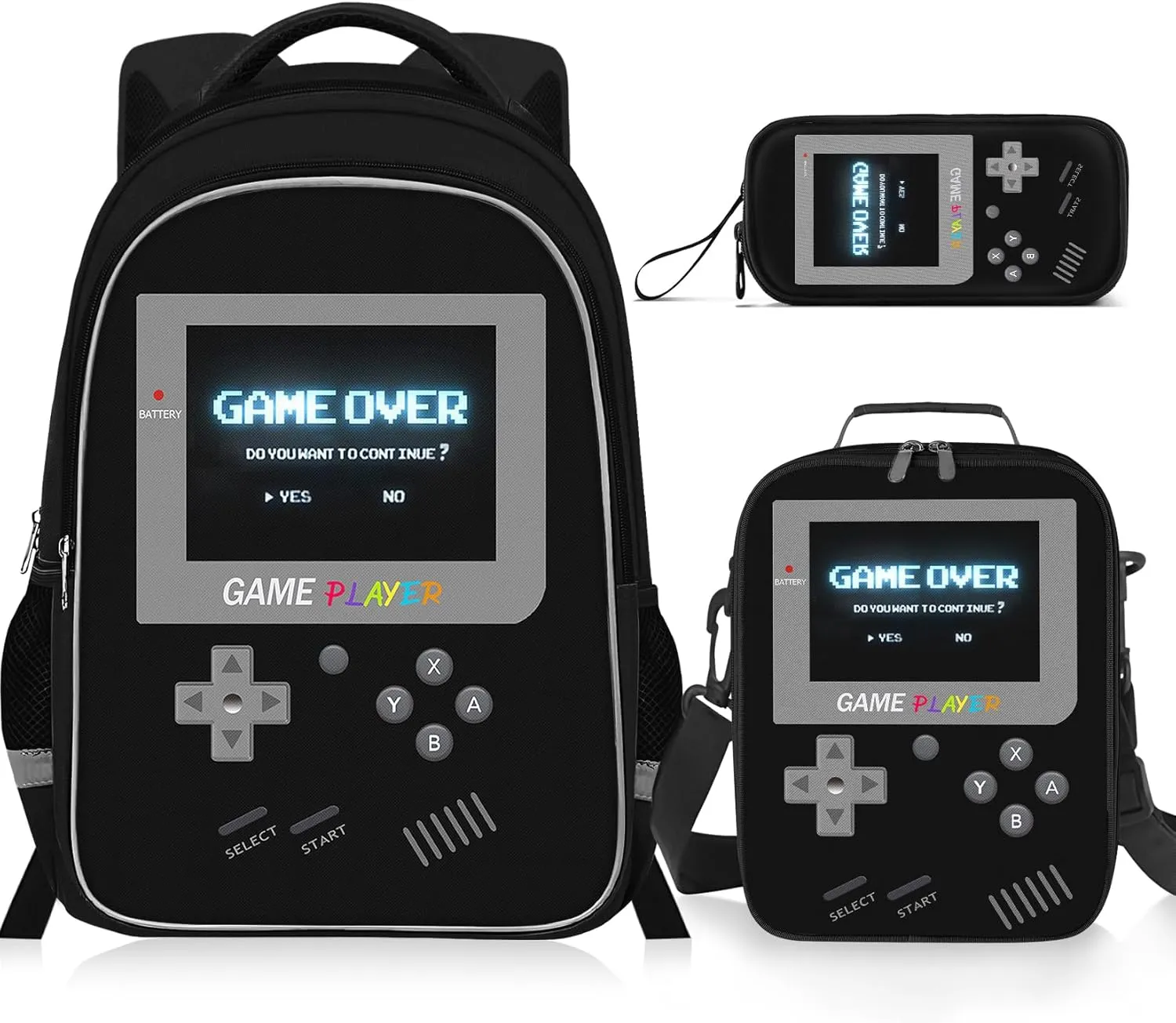 Backpack for School Boys,3pcs Boys Backpack and Lunch Box Set for Elementary Middle School, 17 Video Game Bookbag for Ages 6-18 Kids Children Teens