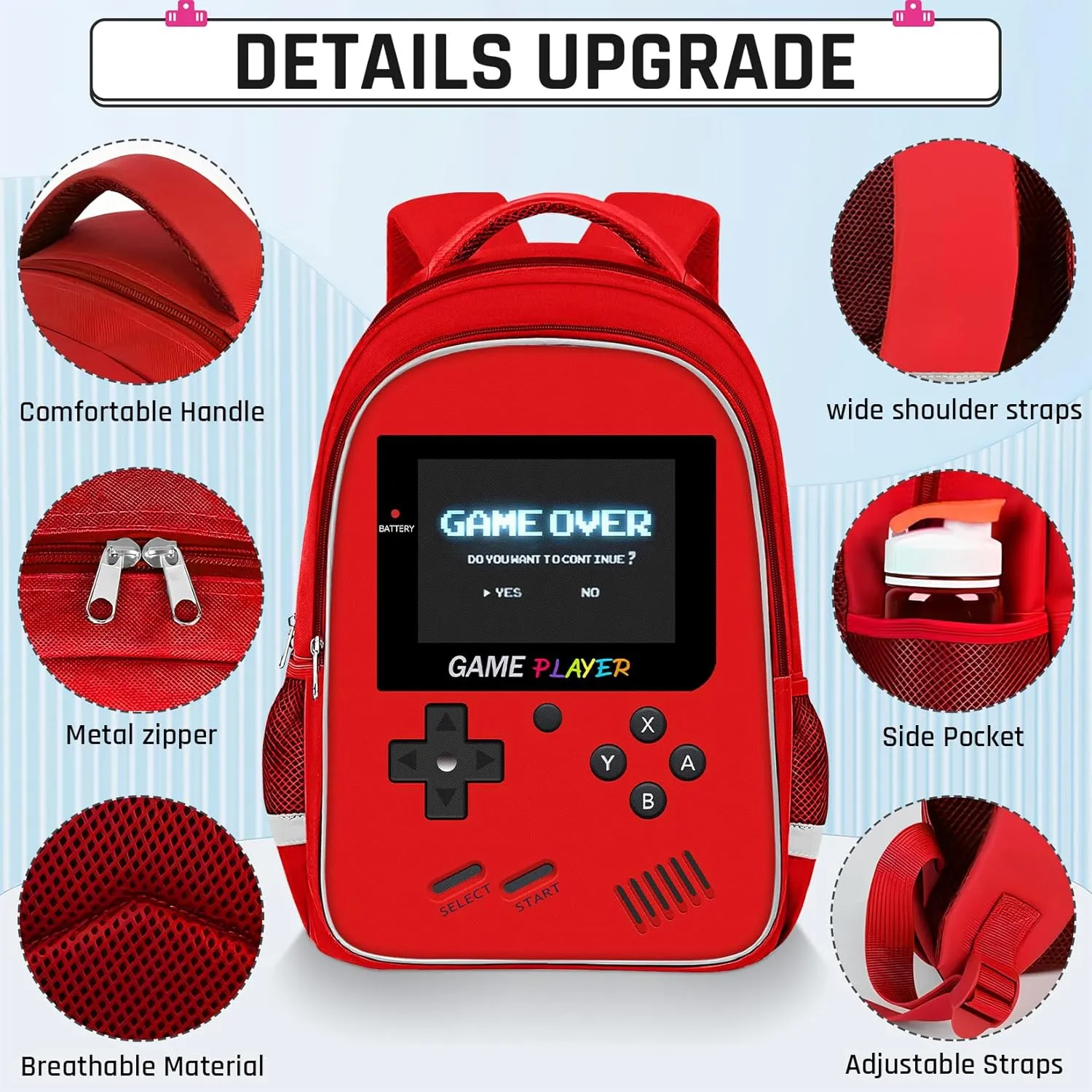 Backpack for School Boys,3pcs Boys Backpack and Lunch Box Set for Elementary Middle School, 17 Video Game Bookbag for Ages 6-18 Kids Children Teens