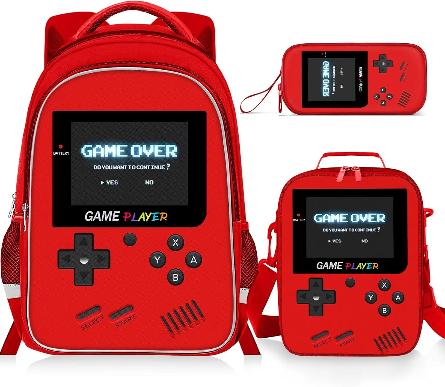 Backpack for School Boys,3pcs Boys Backpack and Lunch Box Set for Elementary Middle School, 17 Video Game Bookbag for Ages 6-18 Kids Children Teens