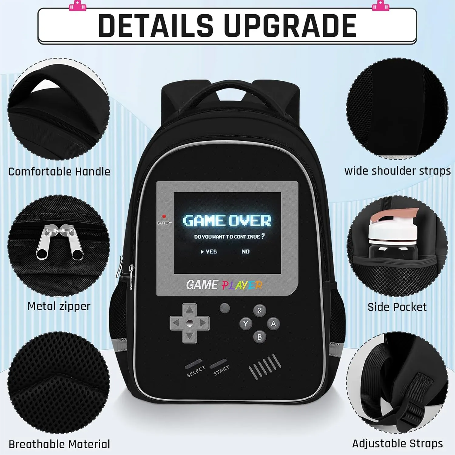 Backpack for School Boys,3pcs Boys Backpack and Lunch Box Set for Elementary Middle School, 17 Video Game Bookbag for Ages 6-18 Kids Children Teens