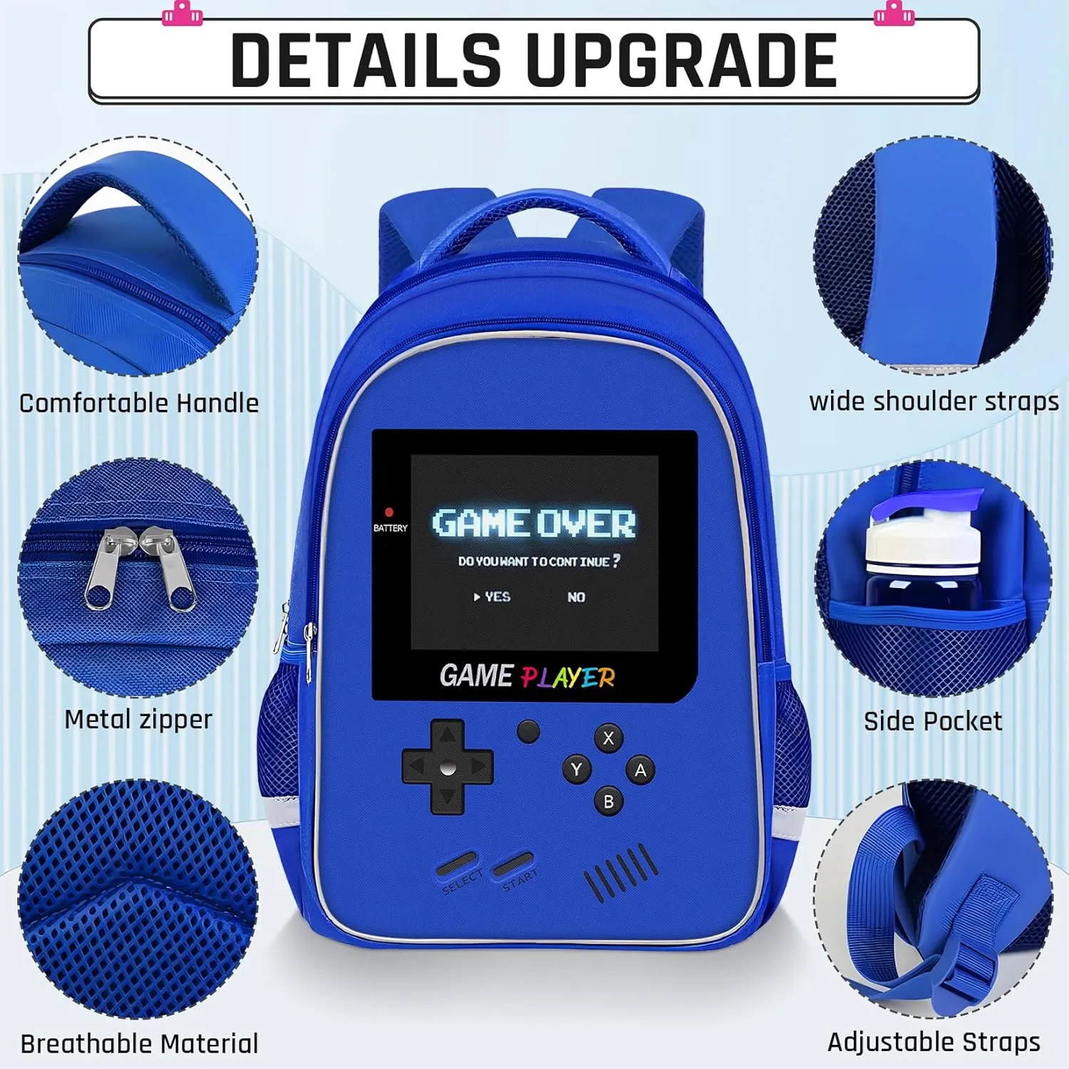 Backpack for School Boys,3pcs Boys Backpack and Lunch Box Set for Elementary Middle School, 17 Video Game Bookbag for Ages 6-18 Kids Children Teens