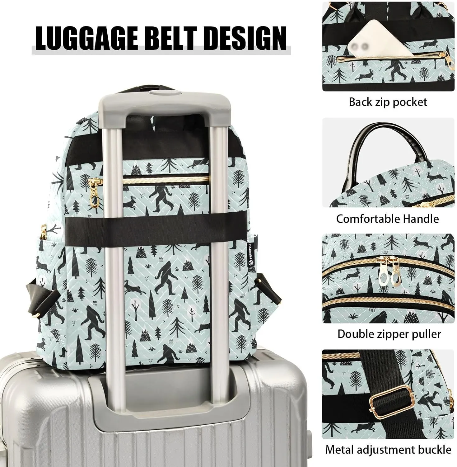 Backpack Purse Bigfoot Sasquatch for Women's Lightweight Quilted Handbag Shoulder Bags Fashion Casual Ladies Backpack for Travel Work M