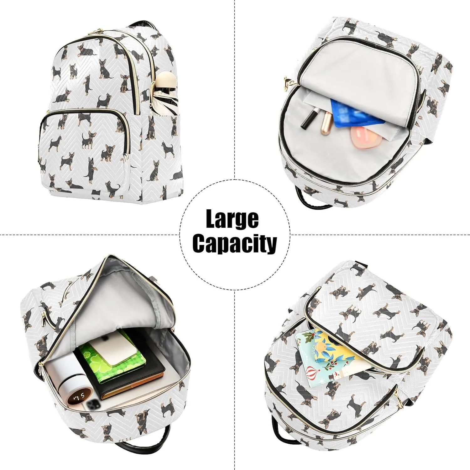 Backpack Purse Chihuahua Dog Silhouette for Women's Lightweight Quilted Handbag Shoulder Bags Fashion Casual Ladies Backpack for Travel Work M