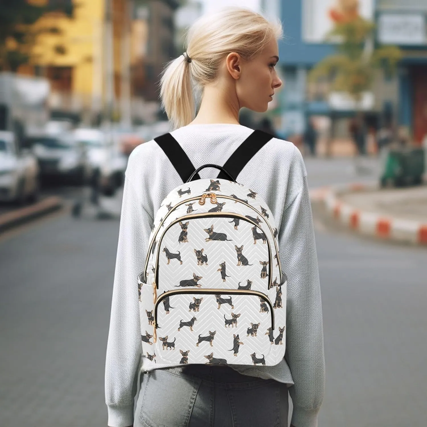 Backpack Purse Chihuahua Dog Silhouette for Women's Lightweight Quilted Handbag Shoulder Bags Fashion Casual Ladies Backpack for Travel Work M